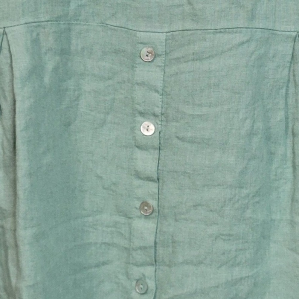 Terzo Millennio Tunic Top L Green Linen Roll Tab Minimalist Lagenlook Italy - Picture 3 of 8